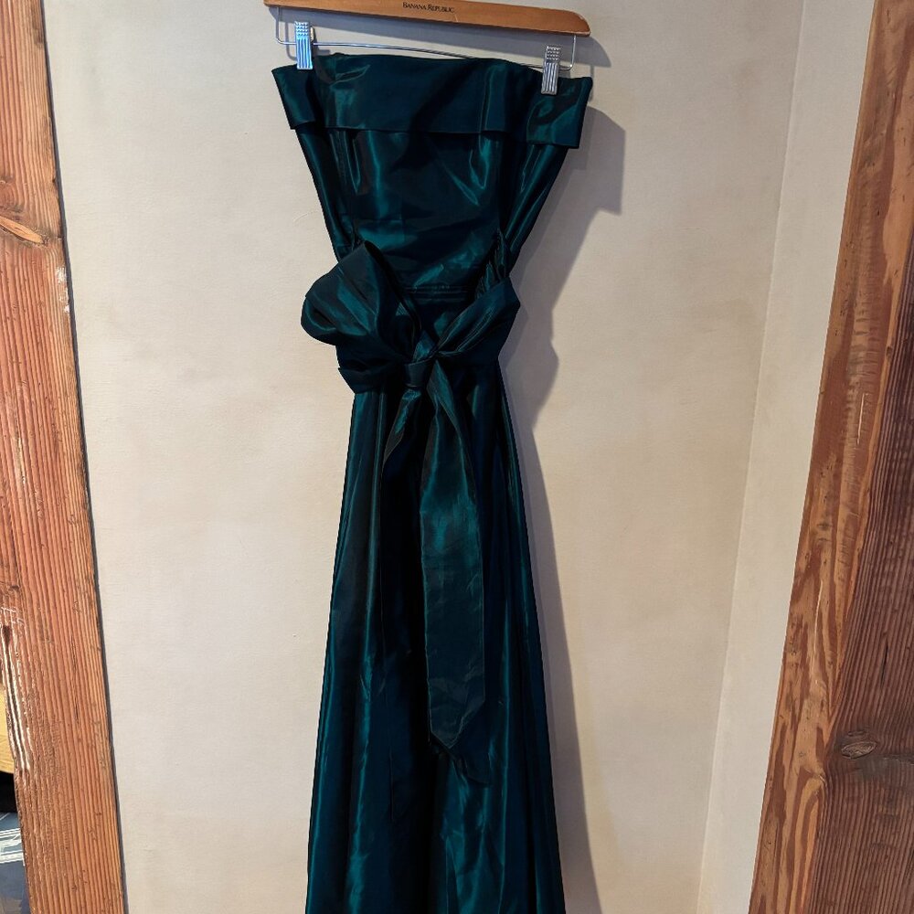 Vintage 1980s Laura Ashley Emerald Green Strapless Metallic Dress